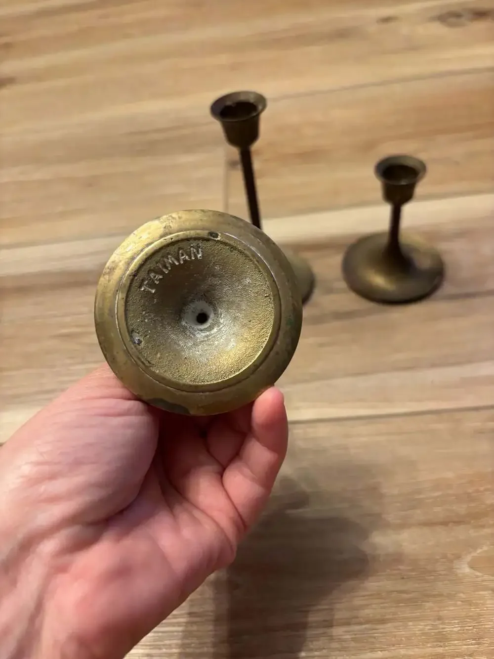 Vintage Tapered Solid Brass Candlestick Holders, Set of 3, Made in Taiwan